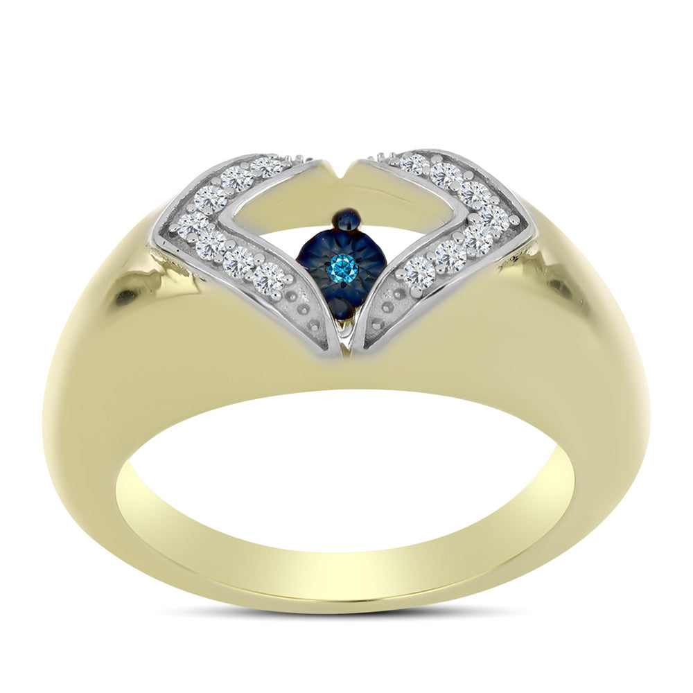 Arannyal Bevont Ezüst Gyűrű Kék Táncoló Gyémánttal és Fehér Topázzal 3 