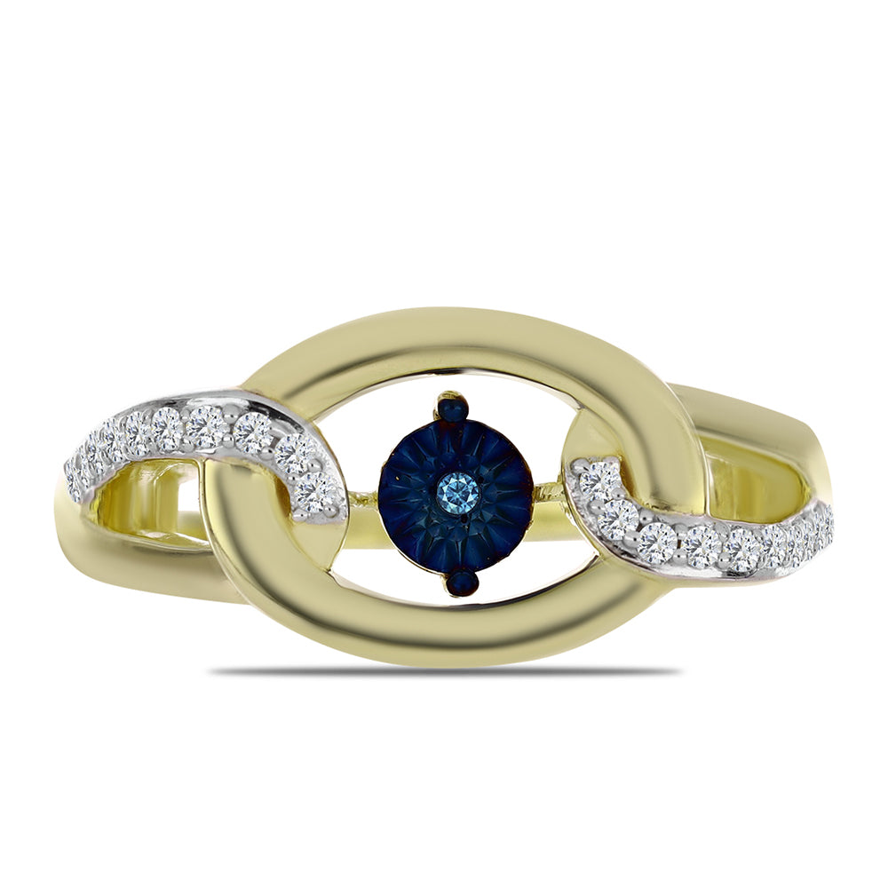 Arannyal Bevont Ezüst Gyűrű Kék Táncoló Gyémánttal és Fehér Topázzal 1 
