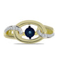 Arannyal Bevont Ezüst Gyűrű Kék Táncoló Gyémánttal és Fehér Topázzal
