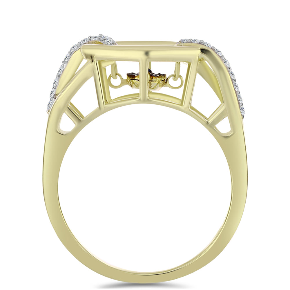 Arannyal Bevont Ezüst Gyűrű Kék Táncoló Gyémánttal és Fehér Topázzal 2 