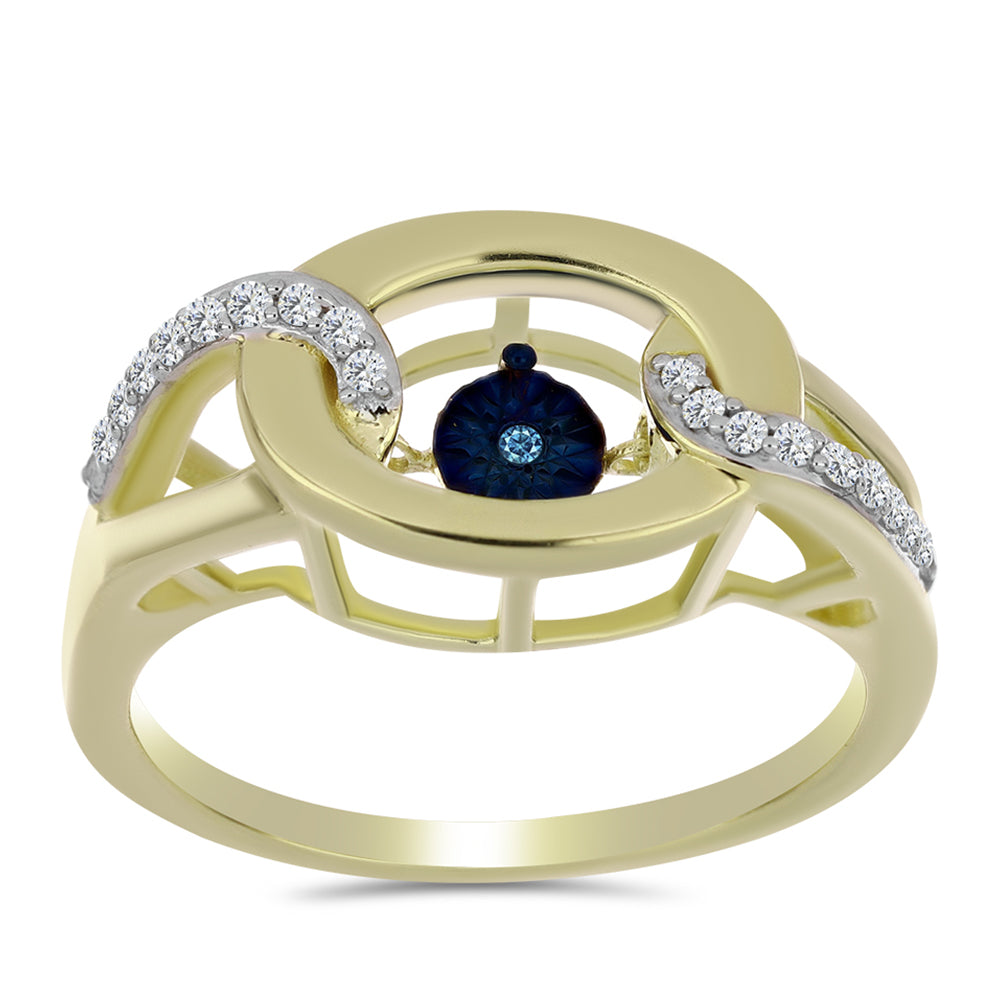 Arannyal Bevont Ezüst Gyűrű Kék Táncoló Gyémánttal és Fehér Topázzal 3 