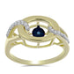 Arannyal Bevont Ezüst Gyűrű Kék Táncoló Gyémánttal és Fehér Topázzal