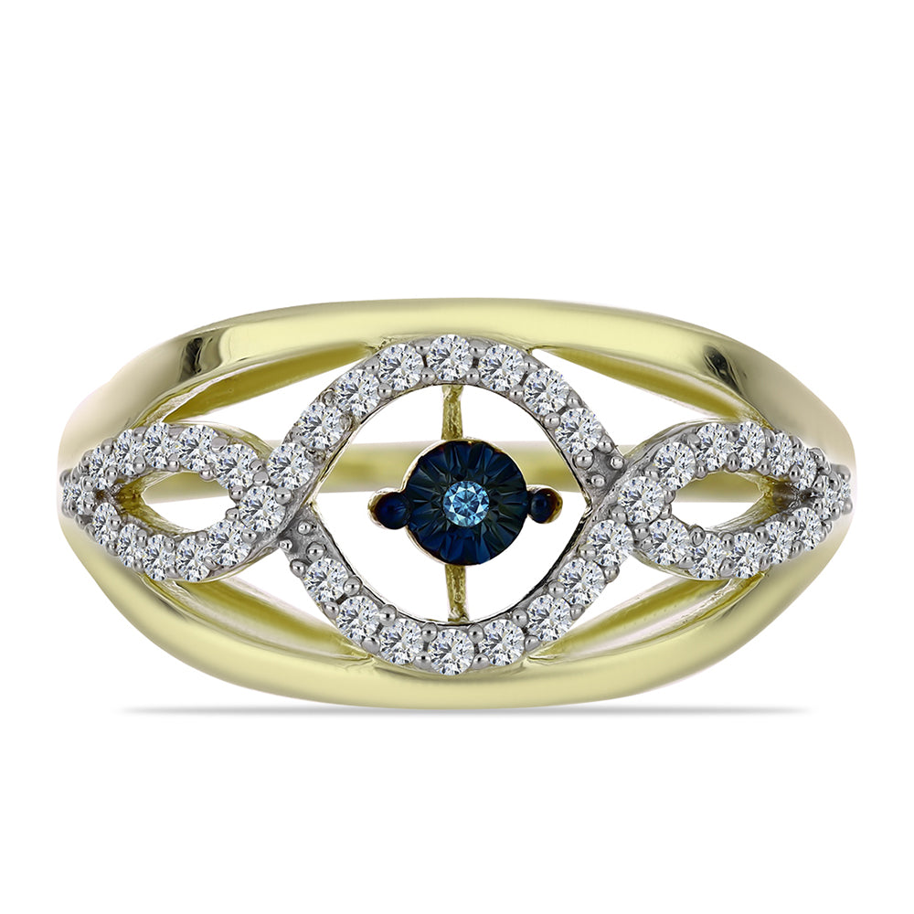 Arannyal Bevont Ezüst Gyűrű Kék Táncoló Gyémánttal és Fehér Topázzal 1 