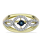 Arannyal Bevont Ezüst Gyűrű Kék Táncoló Gyémánttal és Fehér Topázzal