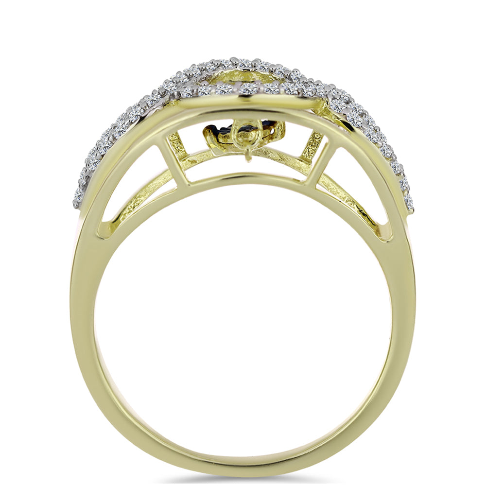 Arannyal Bevont Ezüst Gyűrű Kék Táncoló Gyémánttal és Fehér Topázzal