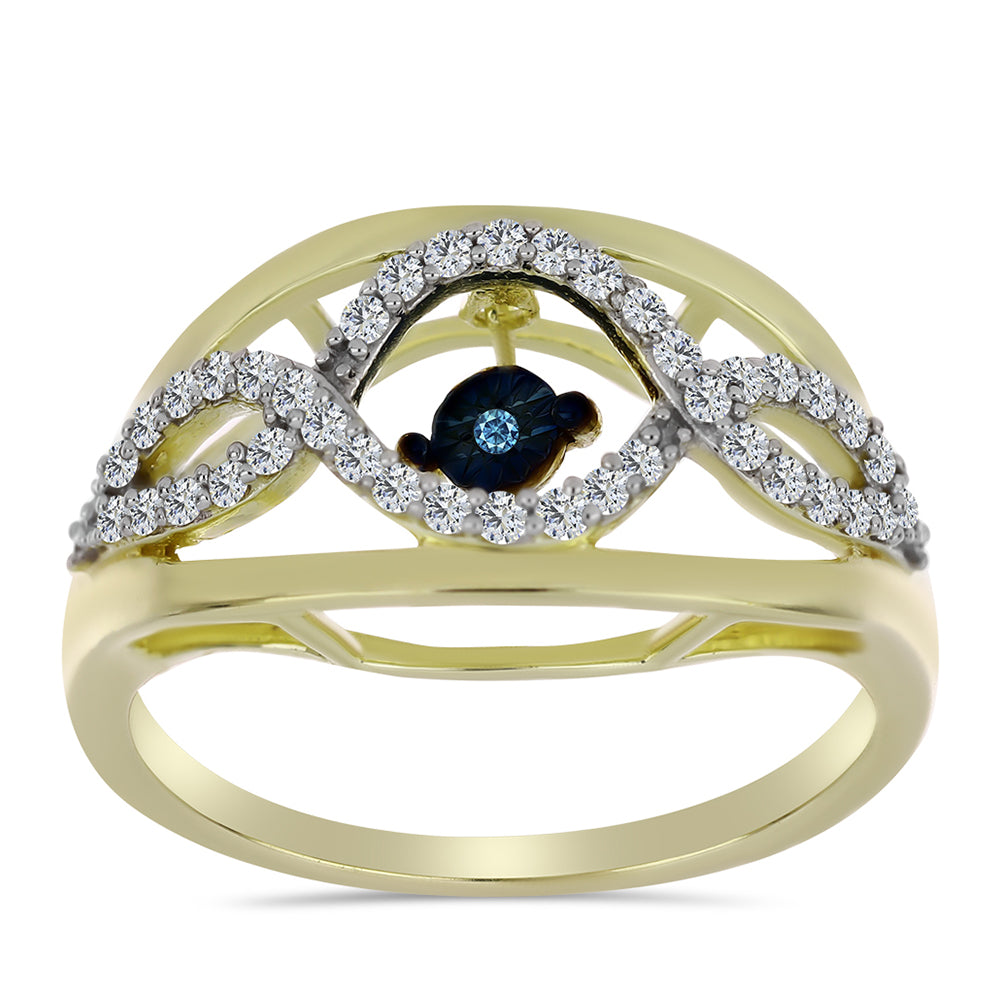 Arannyal Bevont Ezüst Gyűrű Kék Táncoló Gyémánttal és Fehér Topázzal 3 