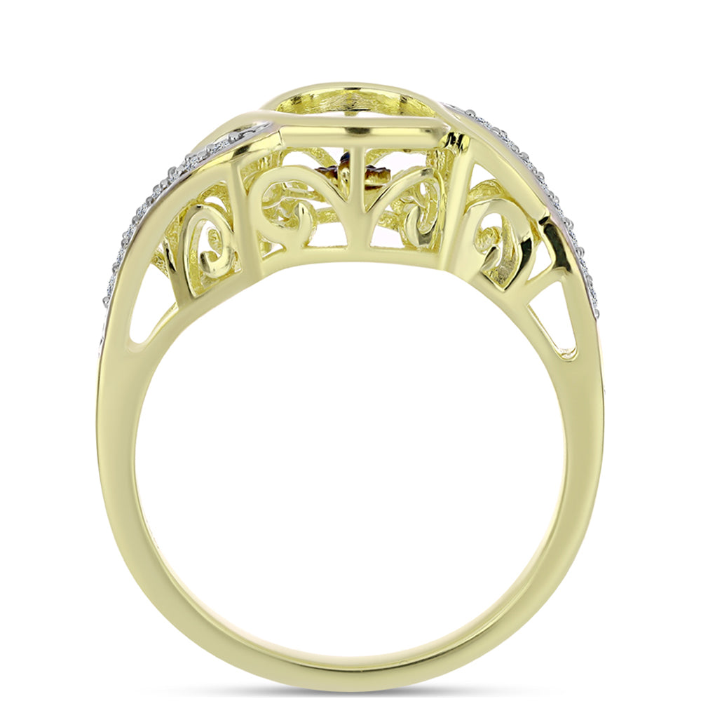 Arannyal Bevont Ezüst Gyűrű Kék Táncoló Gyémánttal és Fehér Topázzal 2 