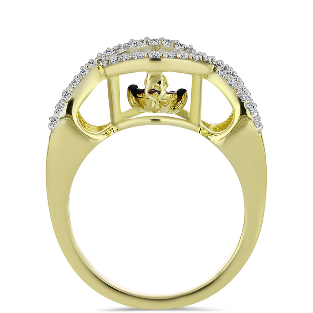 Arannyal Bevont Ezüst Gyűrű Kék Táncoló Gyémánttal és Fehér Topázzal 2 