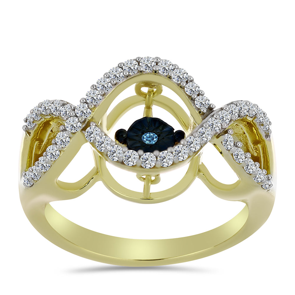 Arannyal Bevont Ezüst Gyűrű Kék Táncoló Gyémánttal és Fehér Topázzal 3 