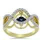 Arannyal Bevont Ezüst Gyűrű Kék Táncoló Gyémánttal és Fehér Topázzal
