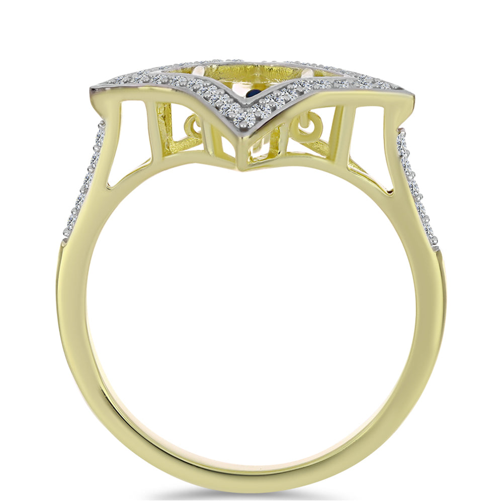 Arannyal Bevont Ezüst Gyűrű Kék Táncoló Gyémánttal és Fehér Topázzal 2 