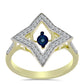 Arannyal Bevont Ezüst Gyűrű Kék Táncoló Gyémánttal és Fehér Topázzal