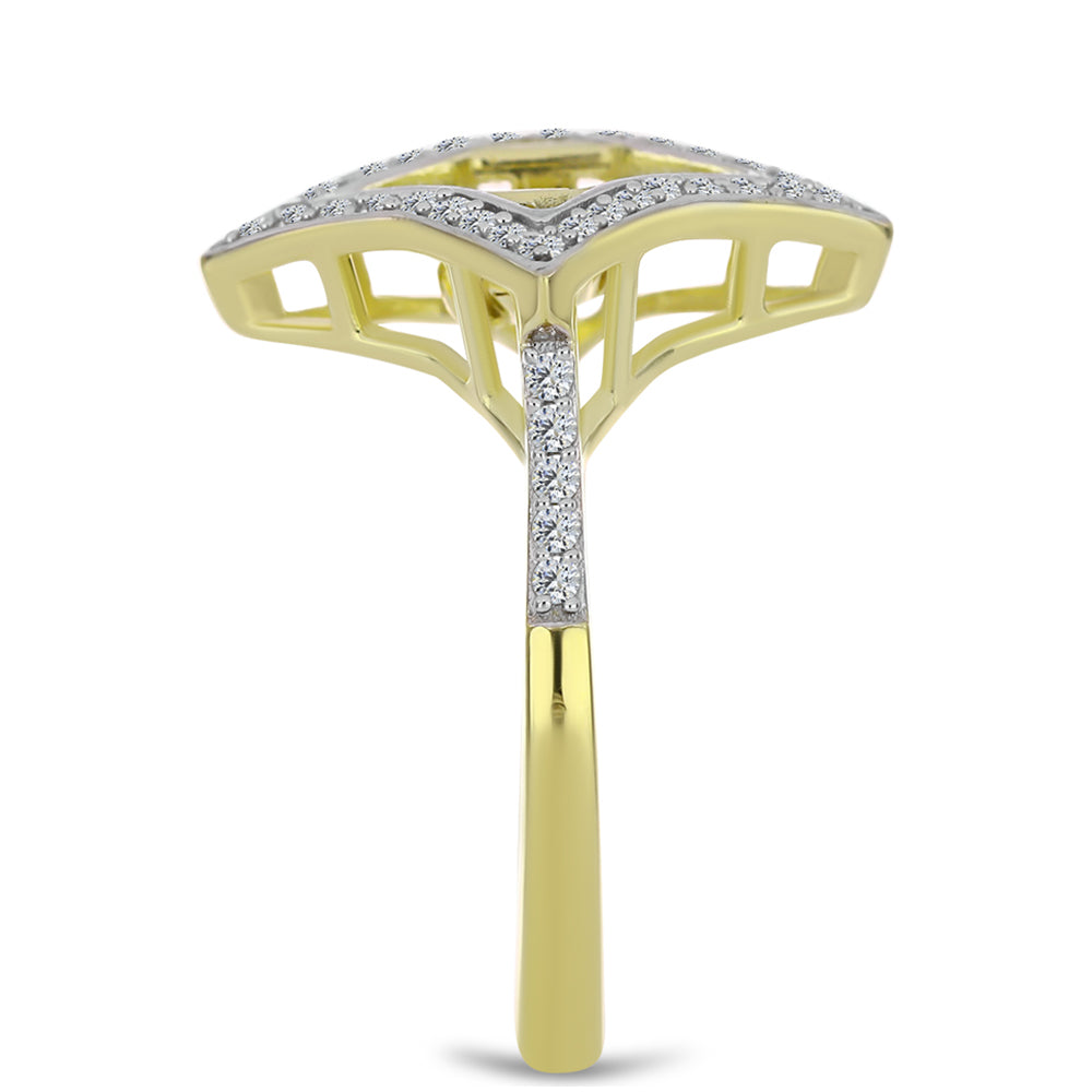 Arannyal Bevont Ezüst Gyűrű Kék Táncoló Gyémánttal és Fehér Topázzal 4 