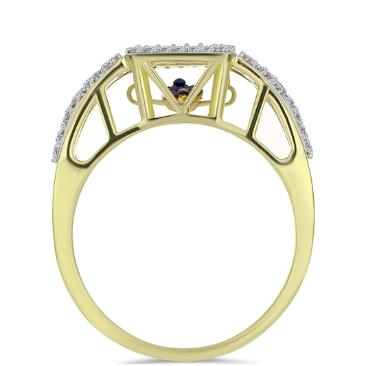 Arannyal Bevont Ezüst Gyűrű Kék Táncoló Gyémánttal és Fehér Topázzal