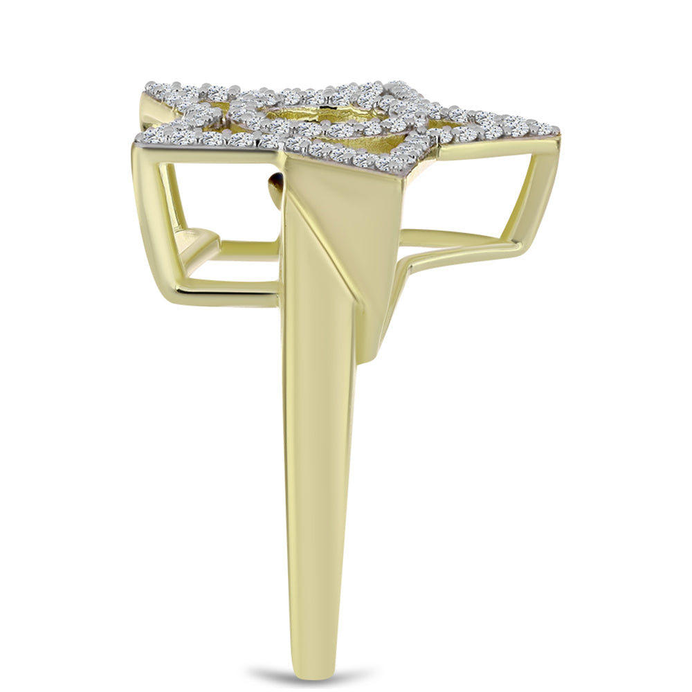 Arannyal Bevont Ezüst Gyűrű Kék Táncoló Gyémánttal és Fehér Topázzal