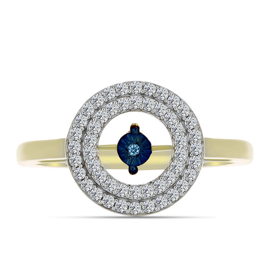 Arannyal Bevont Ezüst Gyűrű Kék Táncoló Gyémánttal és Fehér Topázzal