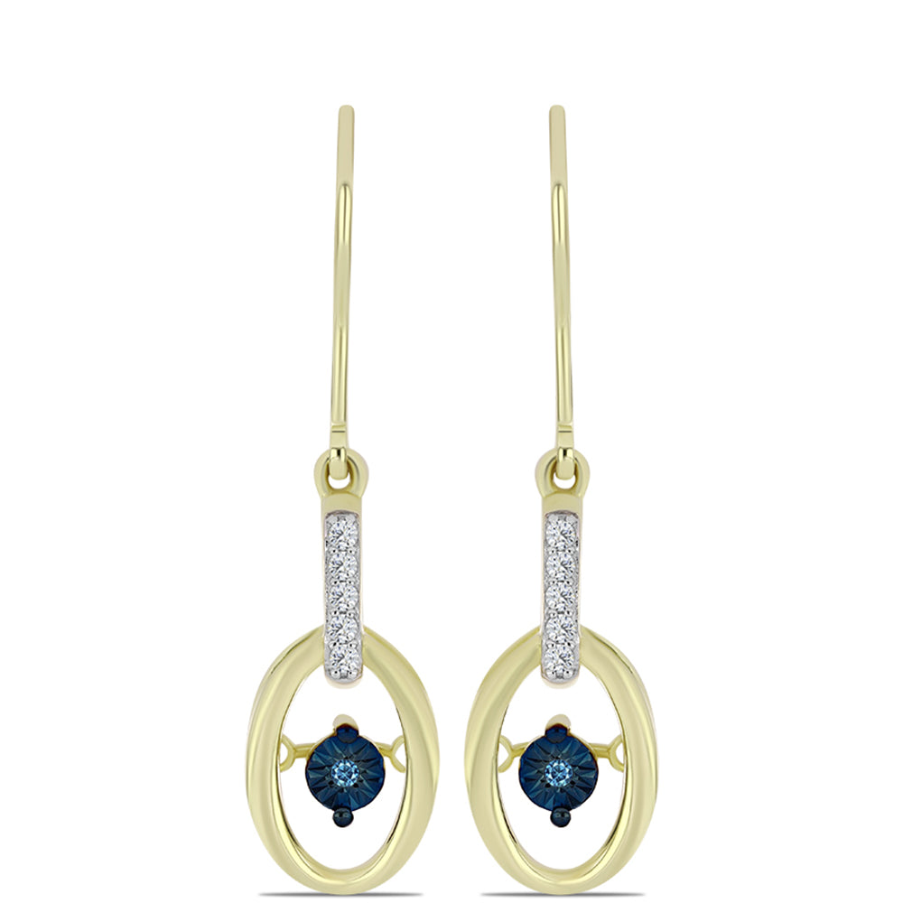 Arannyal Bevont Ezüst Fülbevaló Kék Táncoló Gyémánttal és Fehér Topázzal 3 
