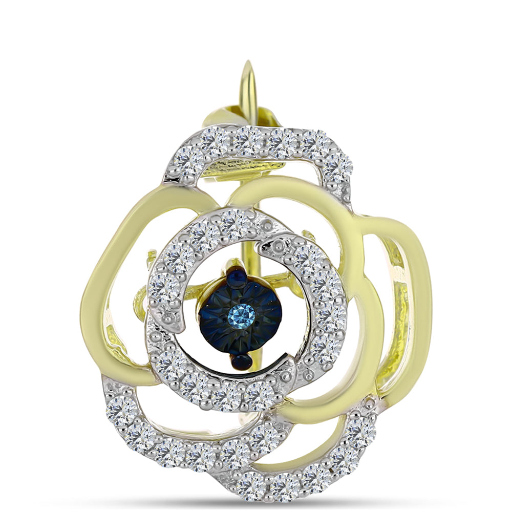 Arannyal Bevont Ezüst Bross Kék Táncoló Gyémánttal és Fehér Topázzal 3 