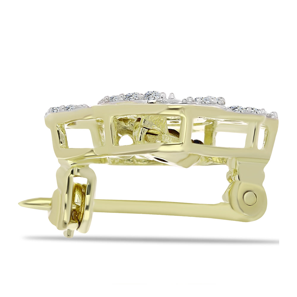 Arannyal Bevont Ezüst Bross Kék Táncoló Gyémánttal és Fehér Topázzal 4 