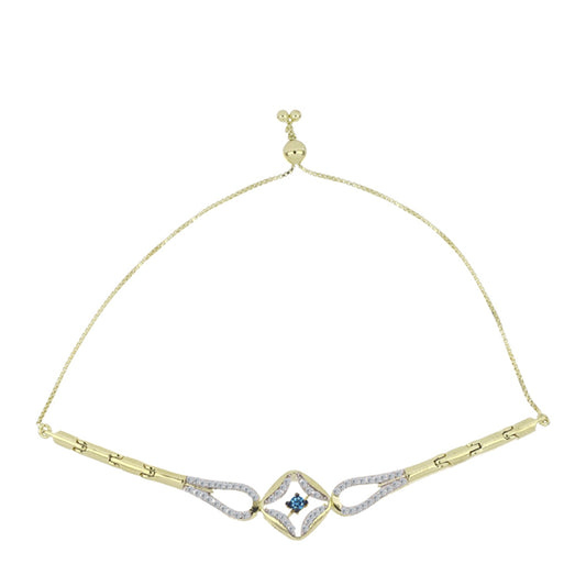 Arannyal Bevont Ezüst Karkötő Kék Táncoló Gyémánttal és Fehér Topázzal