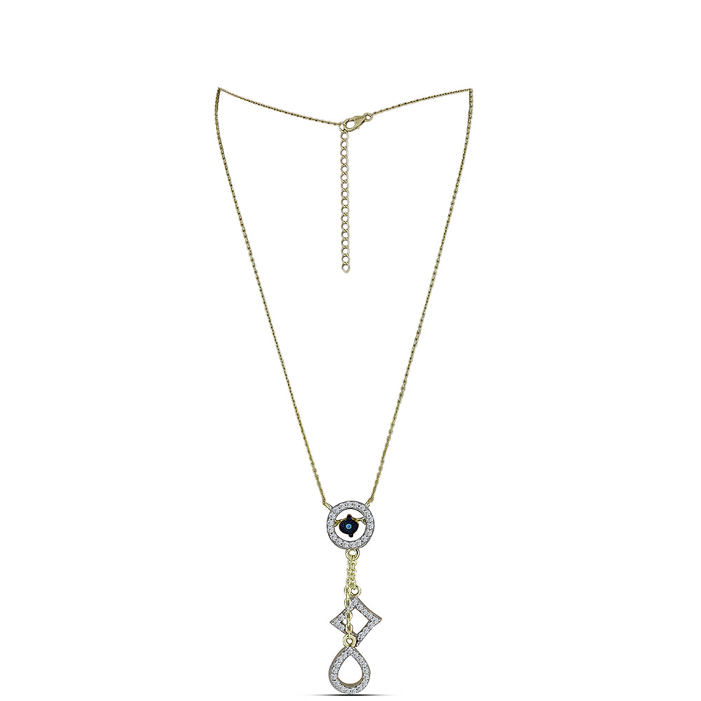 Arannyal Bevont Ezüst Nyaklánc Kék Táncoló Gyémánttal és Fehér Topázzal