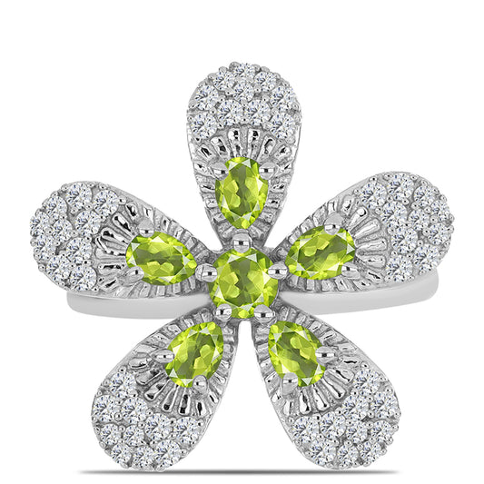 Ezüst Gyűrű Changbai Peridottal és Fehér Topázzal