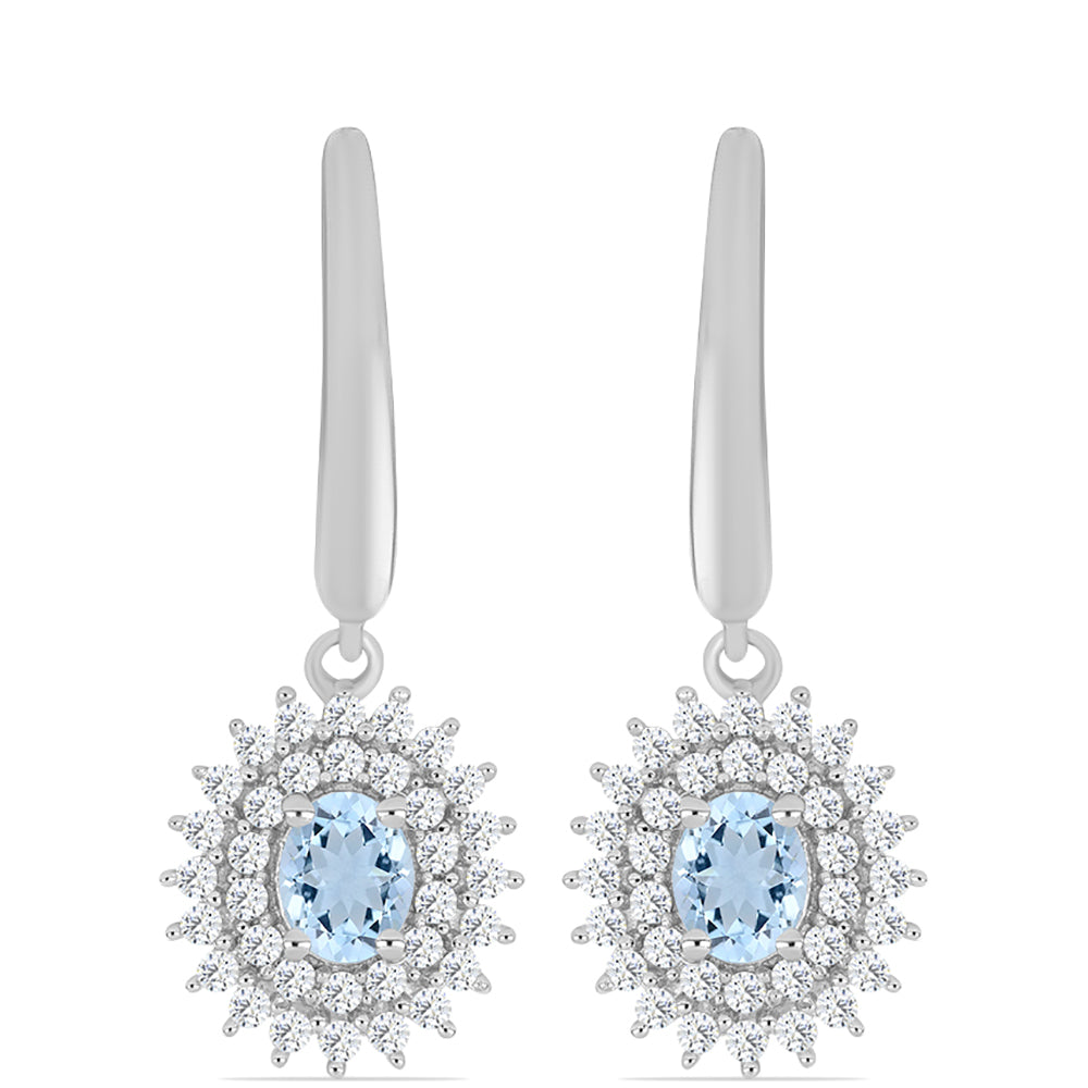 Ezüst Fülbevaló Embu Megyei Aquamarinnal és Fehér Topázzal