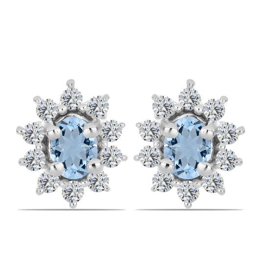 Ezüst Fülbevaló Embu Megyei Aquamarinnal és Fehér Topázzal