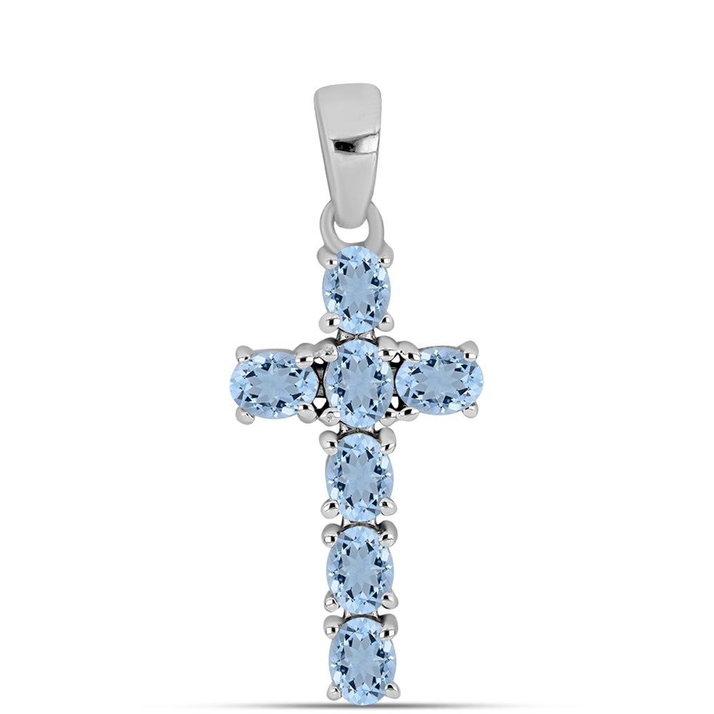 Kereszt Ezüst Nyaklánc Embu Megyei Aquamarinnal