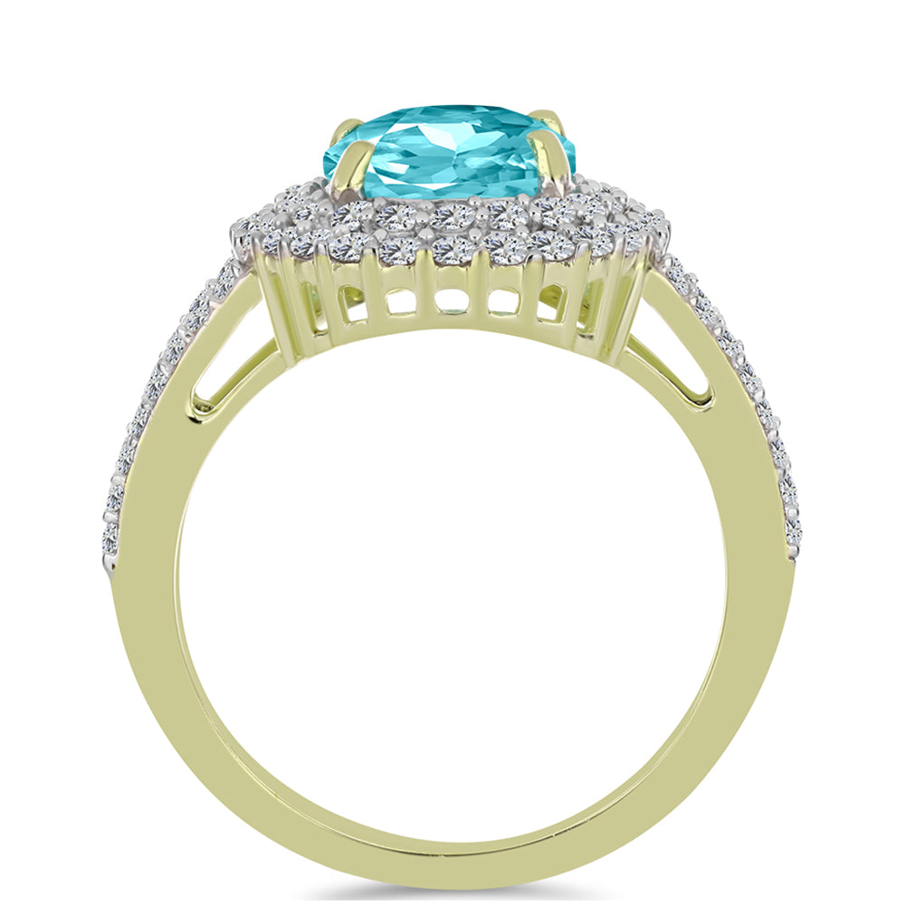 Arannyal Bevont Ezüst Gyűrű Paraiba Kvarccal és Fehér Topázzal 6 