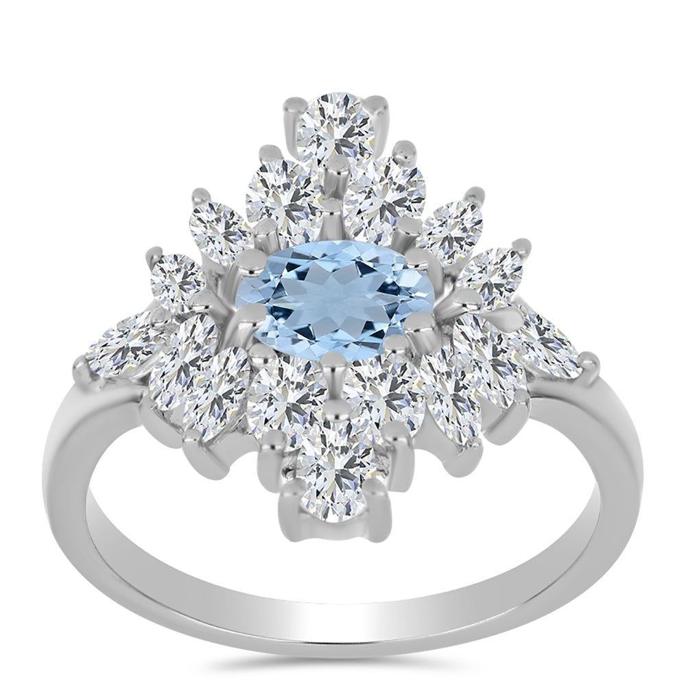 Ezüst Gyűrű Embu Megyei Aquamarinnal és Fehér Topázzal 3 