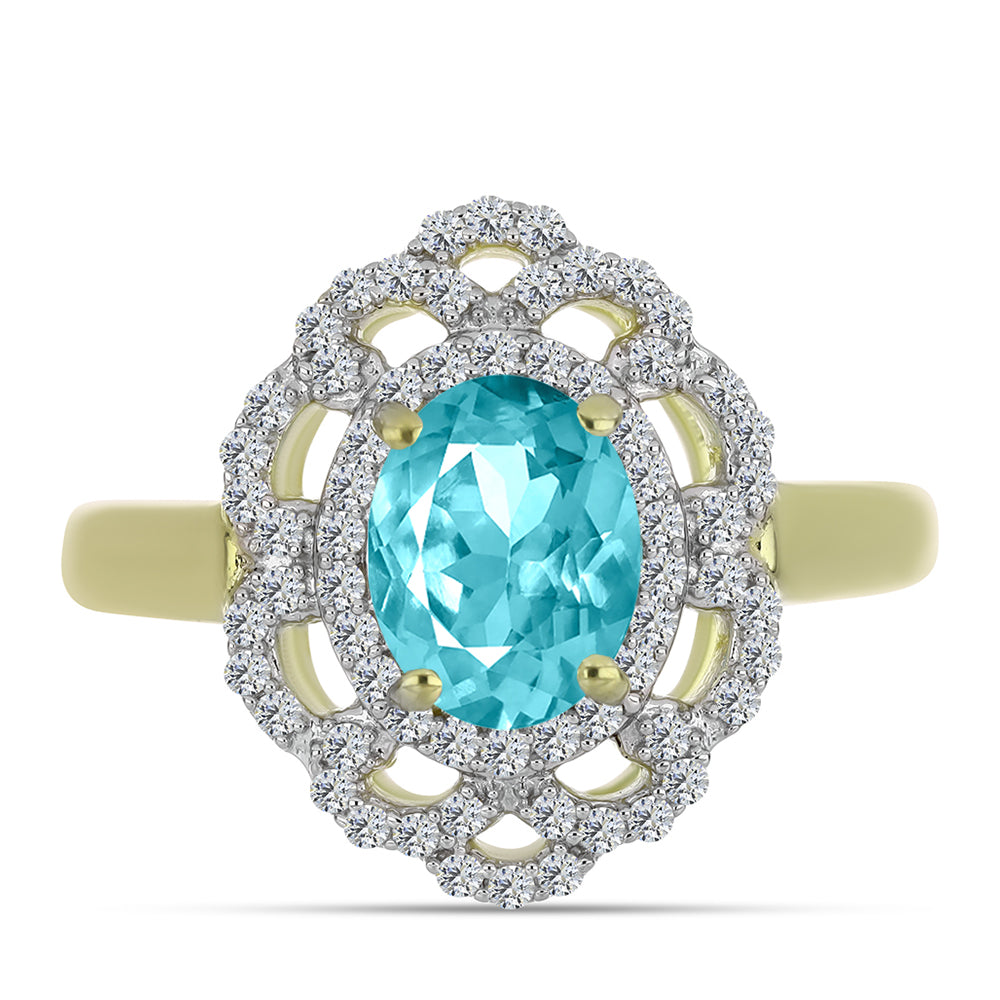 Arannyal Bevont Ezüst Gyűrű Paraiba Kvarccal és Fehér Topázzal 1 