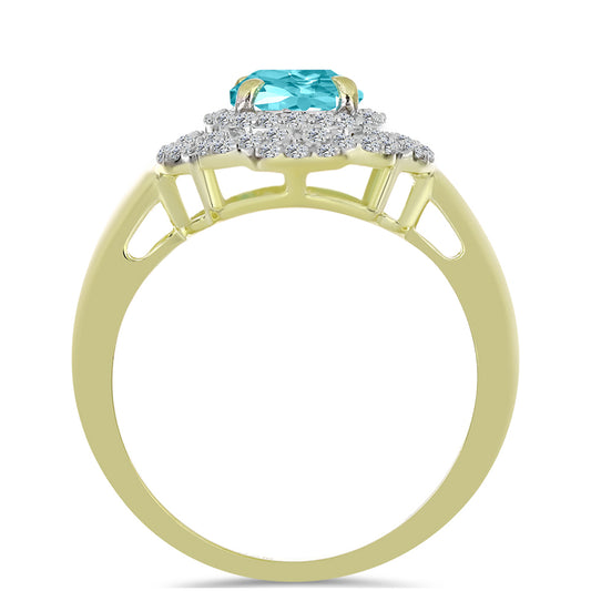 Arannyal Bevont Ezüst Gyűrű Paraiba Kvarccal és Fehér Topázzal