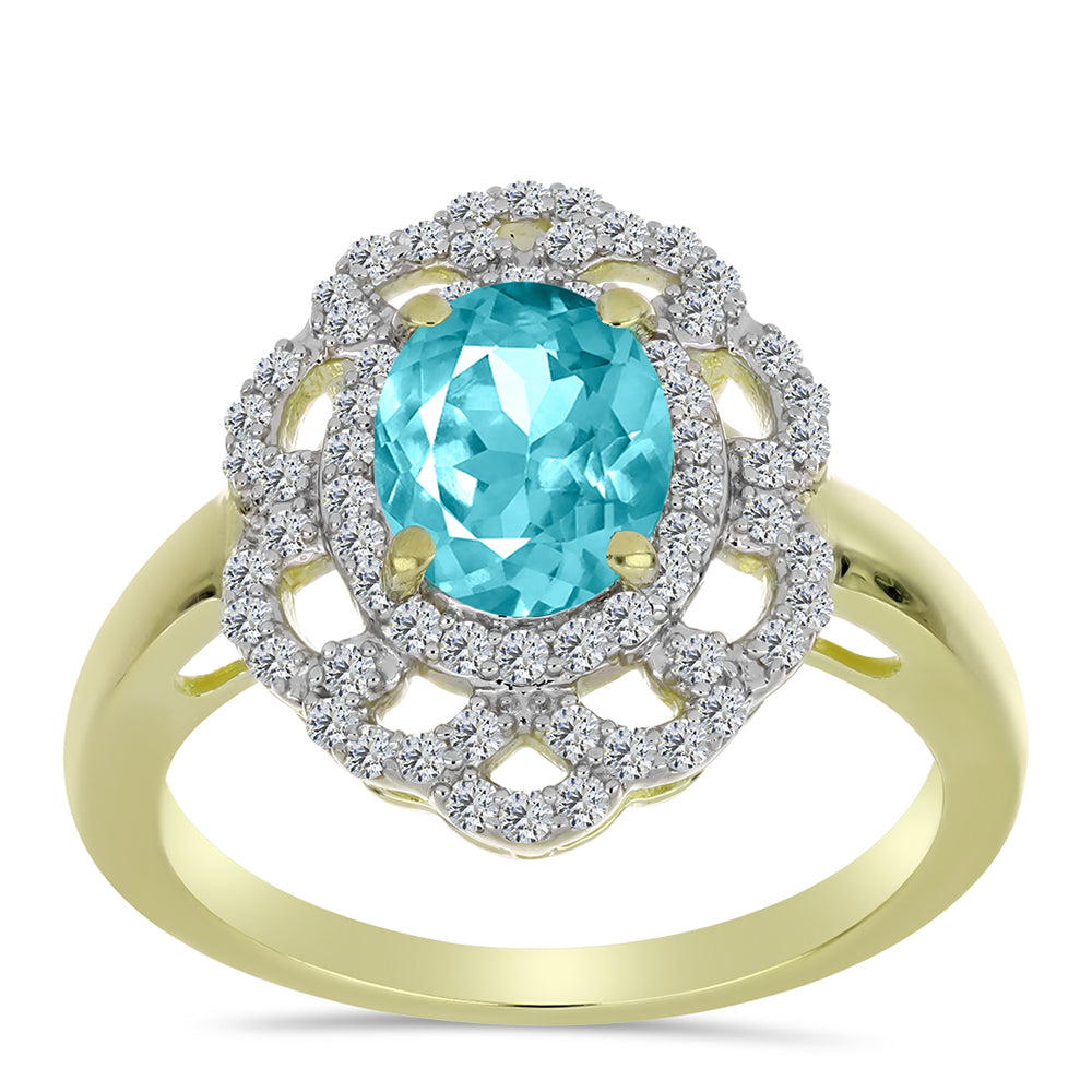 Arannyal Bevont Ezüst Gyűrű Paraiba Kvarccal és Fehér Topázzal