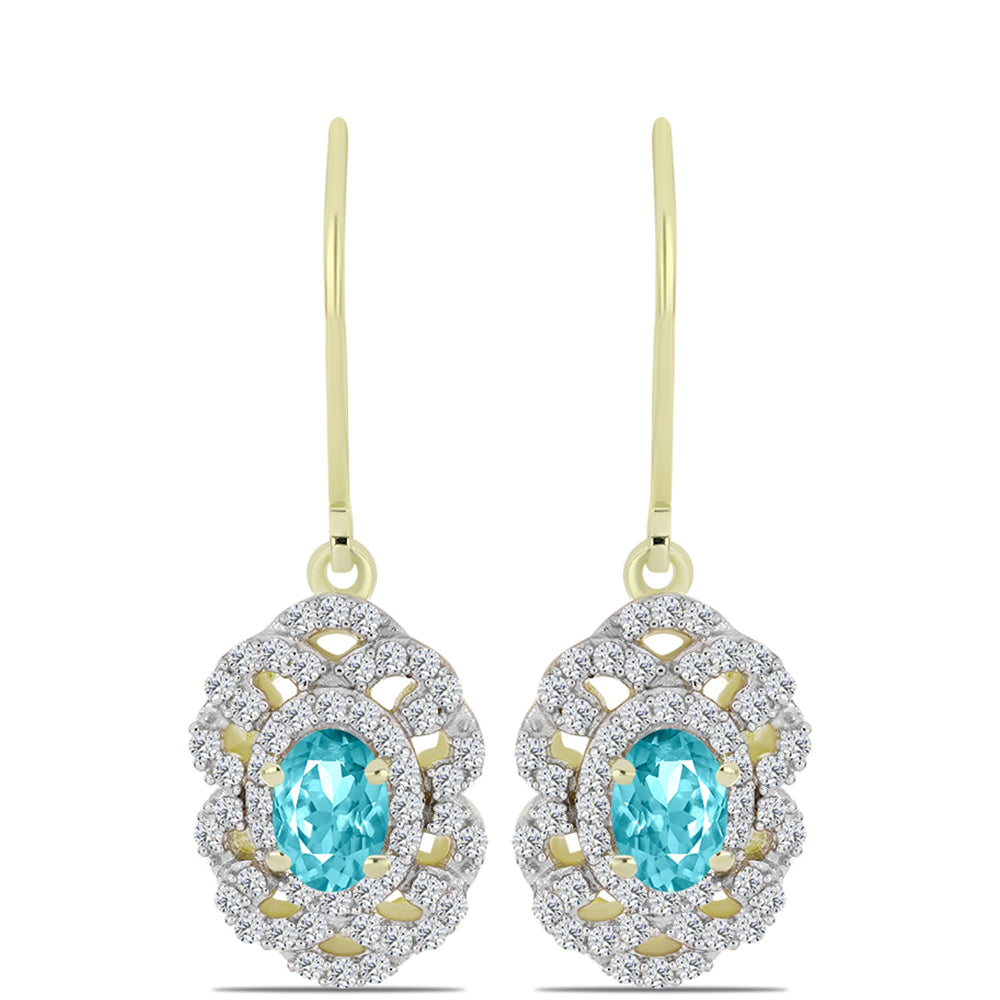 Arannyal Bevont Ezüst Fülbevaló Paraiba Kvarccal és Fehér Topázzal 3 