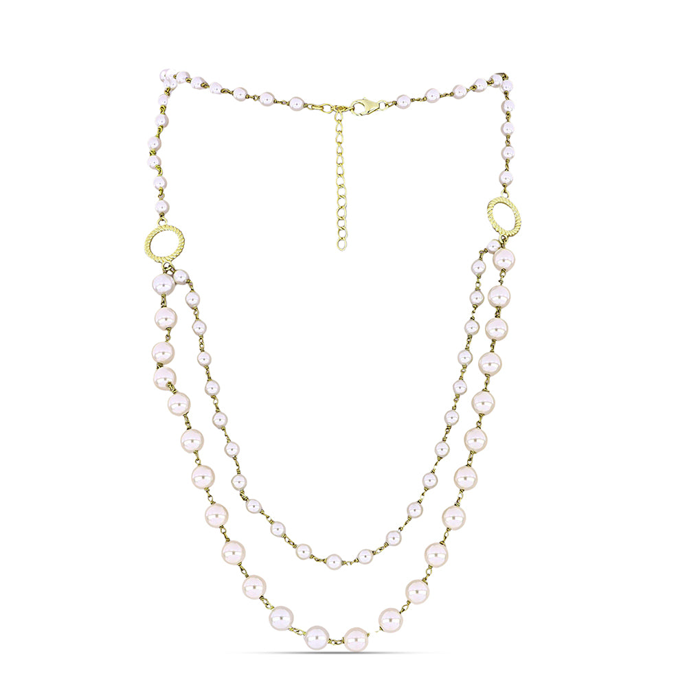 Arannyal Bevont Ezüst Nyaklánc Fehér Édesvízi Kagylógyönggyel