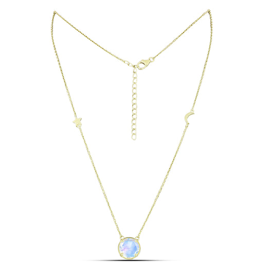 Arannyal Bevont Ezüst Nyaklánc Szivárvány Holdkővel