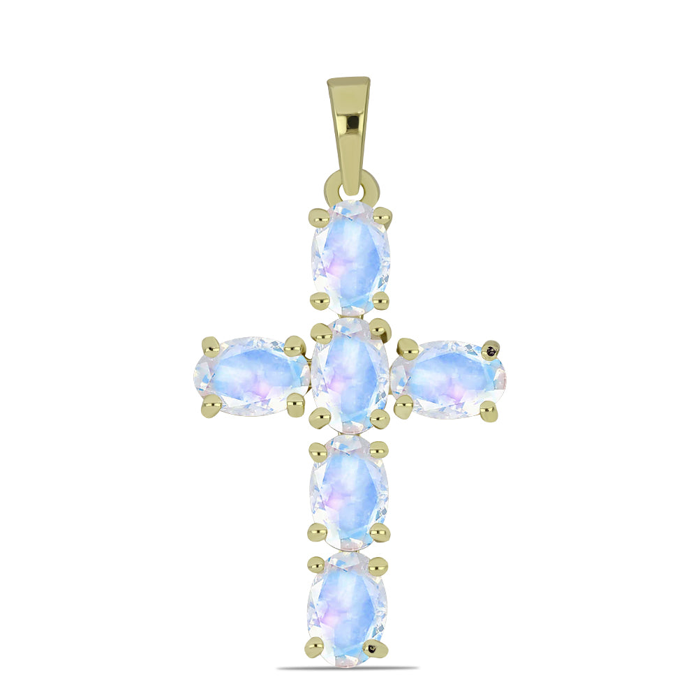 Kereszt Arannyal Bevont Ezüst Medál Szivárvány Holdkővel 1 