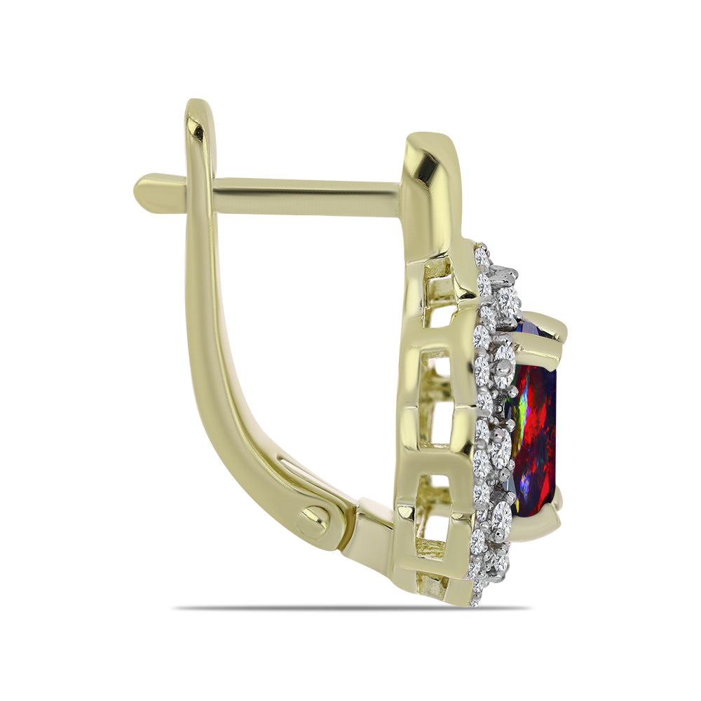 Arannyal Bevont Ezüst Fülbevaló Lega Dembi Éjfekete Etiópiai Opállal és Fehér Topázzal 2 