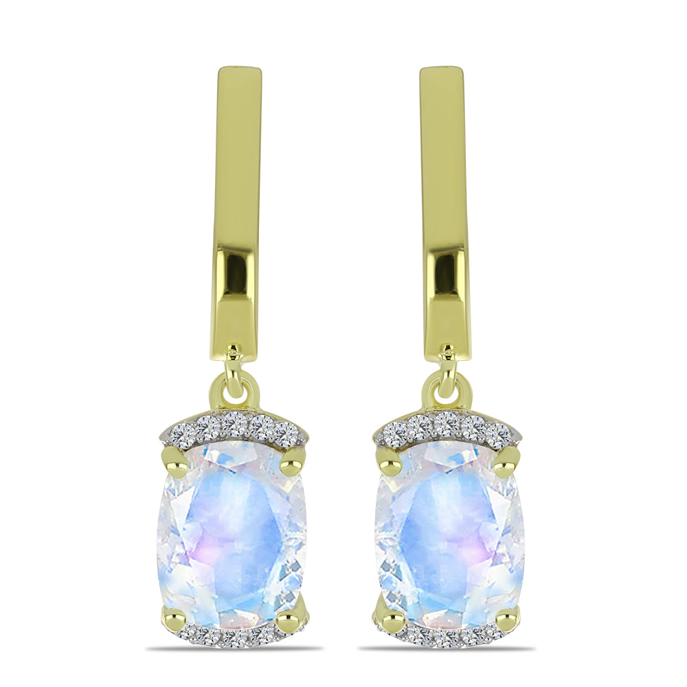 Arannyal Bevont Ezüst Fülbevaló Szivárvány Holdkővel és Fehér Topázzal