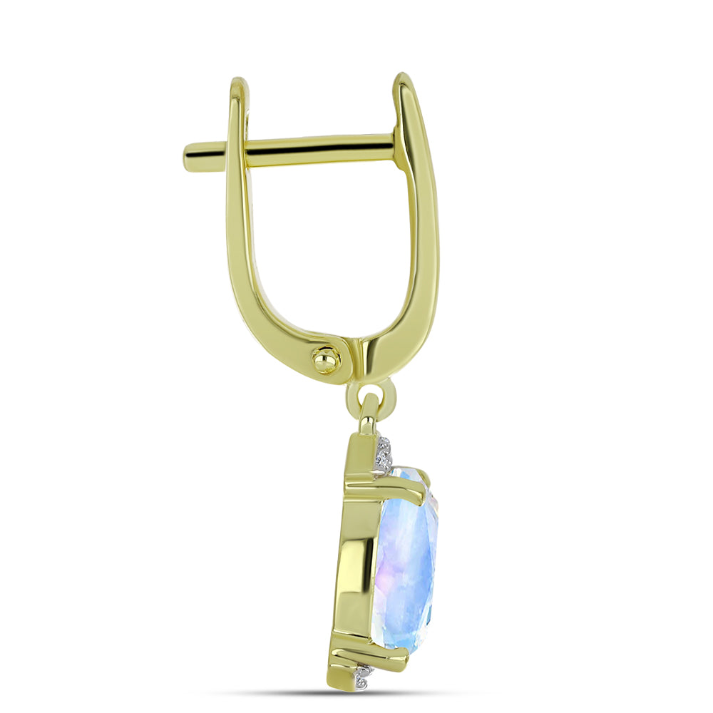 Arannyal Bevont Ezüst Fülbevaló Szivárvány Holdkővel és Fehér Topázzal 2 