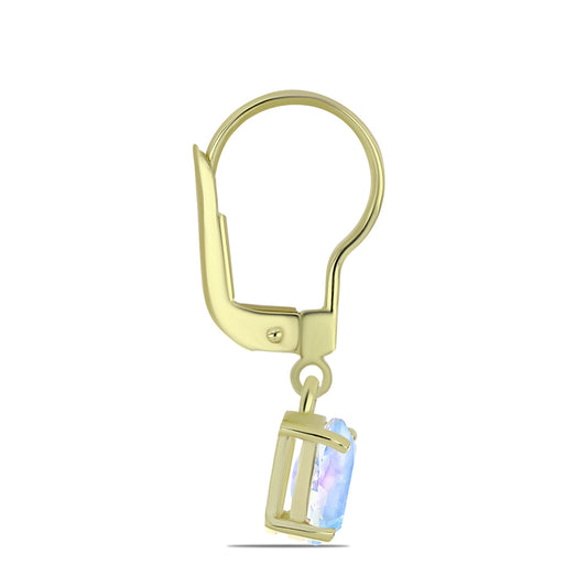 Arannyal Bevont Ezüst Fülbevaló Szivárvány Holdkővel