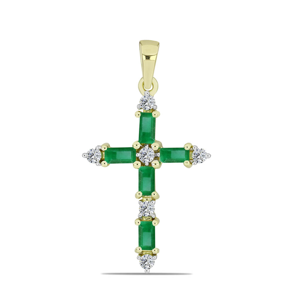 Kereszt Arannyal Bevont Ezüst Medál Zambiai Smaragddal és Fehér Topázzal 1 
