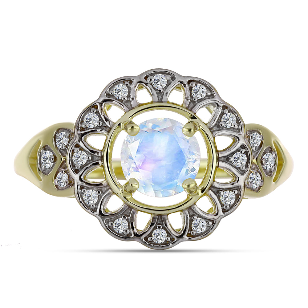 Arannyal Bevont Ezüst Gyűrű Szivárvány Holdkővel és Fehér Topázzal 1 