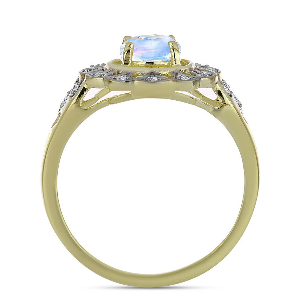 Arannyal Bevont Ezüst Gyűrű Szivárvány Holdkővel és Fehér Topázzal 2 