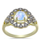 Arannyal Bevont Ezüst Gyűrű Szivárvány Holdkővel és Fehér Topázzal