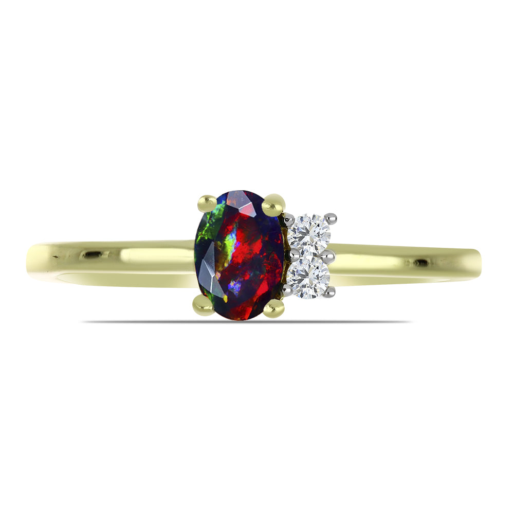 Arannyal Bevont Ezüst Gyűrű Lega Dembi Éjfekete Etiópiai Opállal és Fehér Topázzal 1 