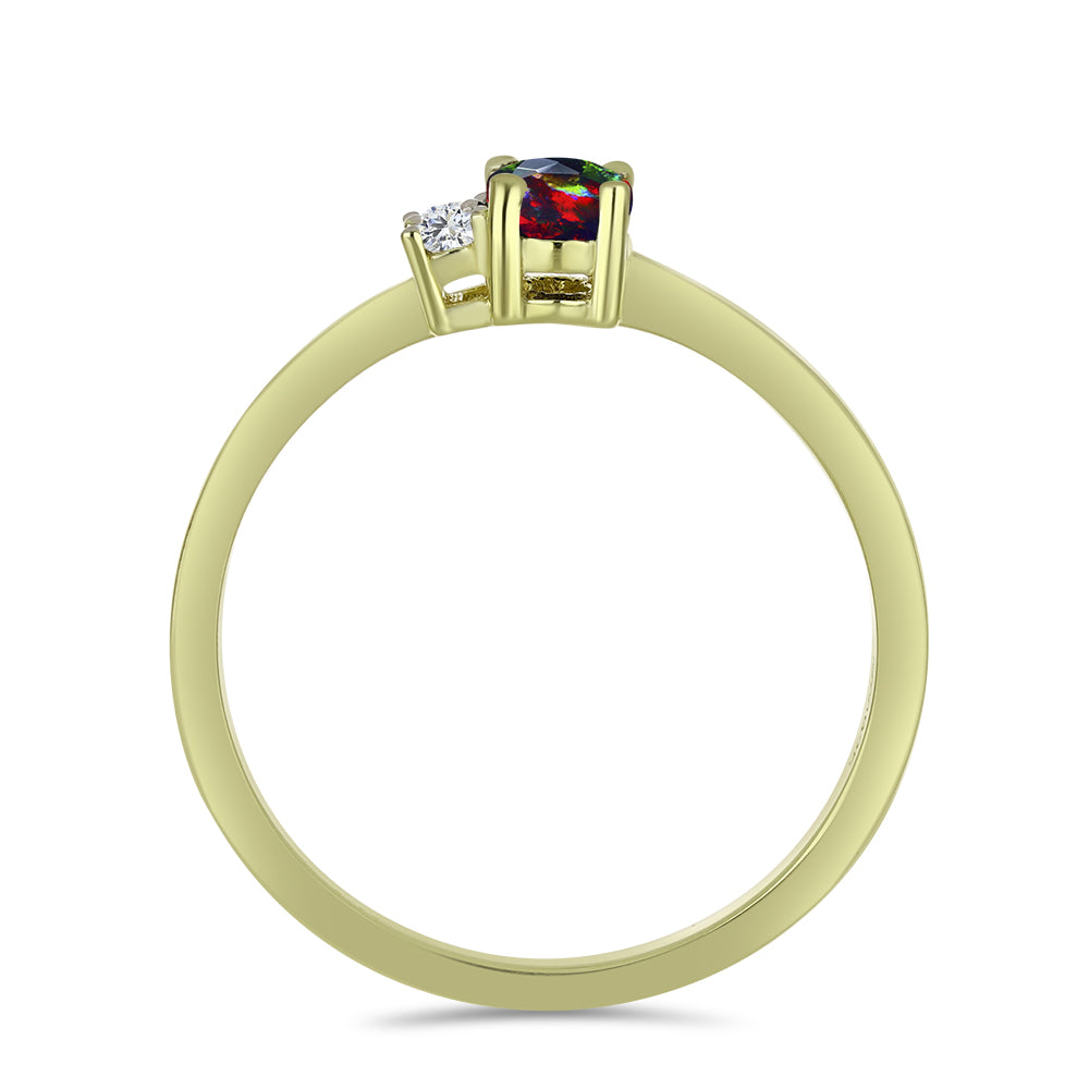 Arannyal Bevont Ezüst Gyűrű Lega Dembi Éjfekete Etiópiai Opállal és Fehér Topázzal 2 