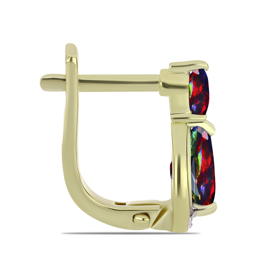 Arannyal Bevont Ezüst Fülbevaló Lega Dembi Éjfekete Etiópiai Opállal és Fehér Topázzal 2 