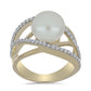 Arannyal Bevont Ezüst Gyűrű Fehér Édesvízi Kagylógyönggyel és Fehér Topázzal